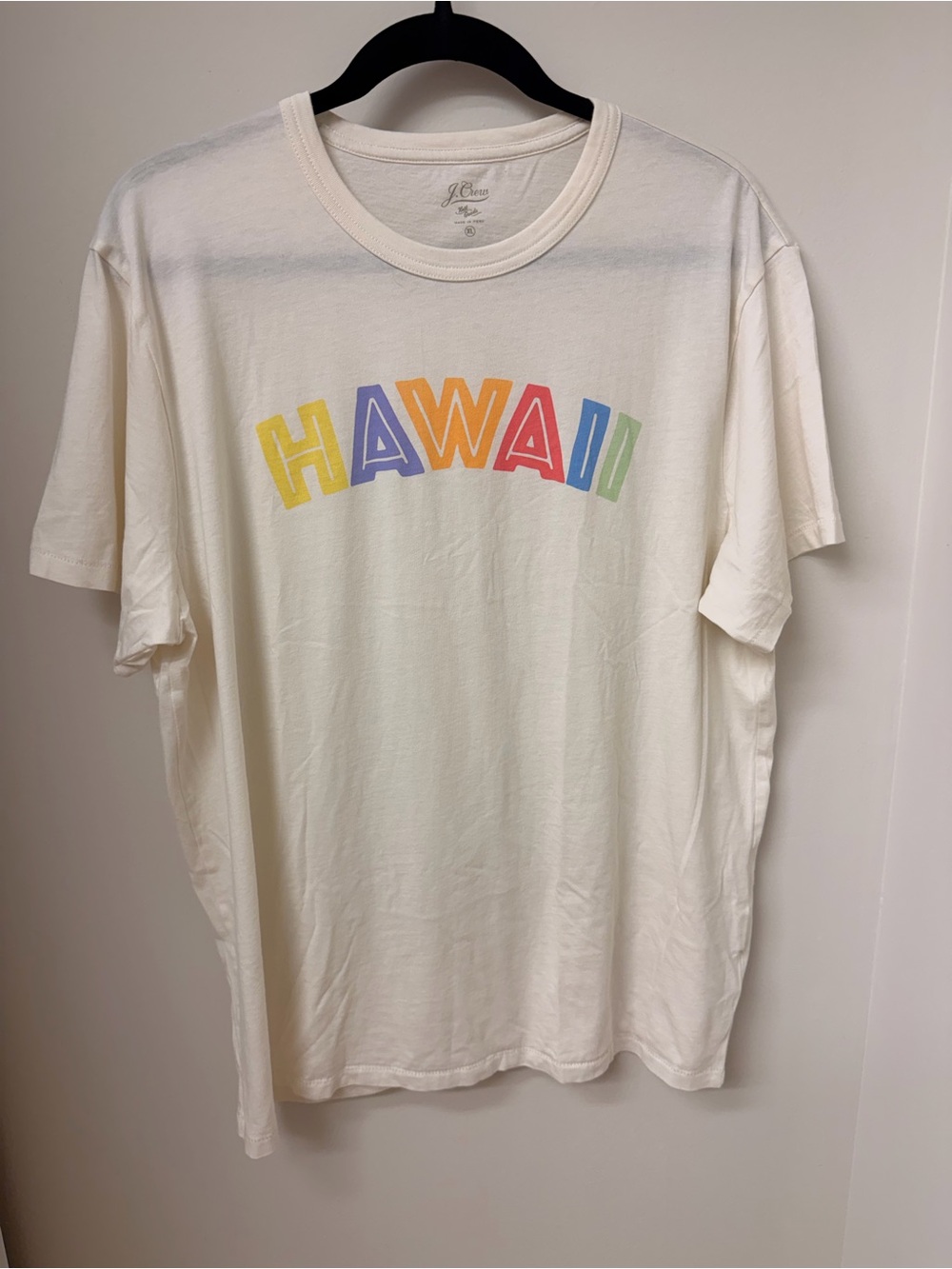 J. Crew Cream cotton Graphic Tee with Multicolor "HAWAII" Lettering XL